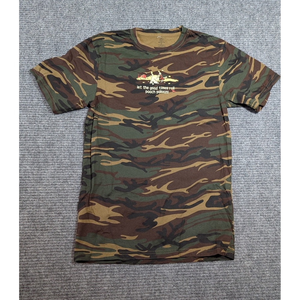 Rare Teddy the Dog Camouflage Tee "Pooch Palooza" Dog‎ Pun Graphic Shirt